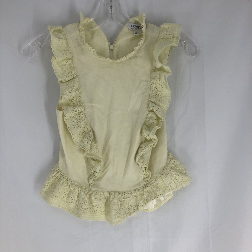 Women's Express Sleeveless Pale Yellow Eyelet Lace Top XXS